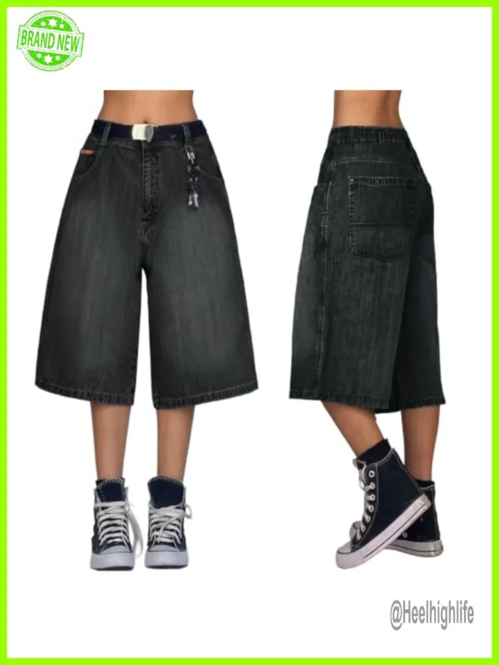 EMMIOL Baggy Jorts Wide Leg Denim Shorts Mid Rise Knee Length